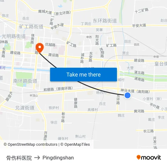 骨伤科医院 to Pingdingshan map
