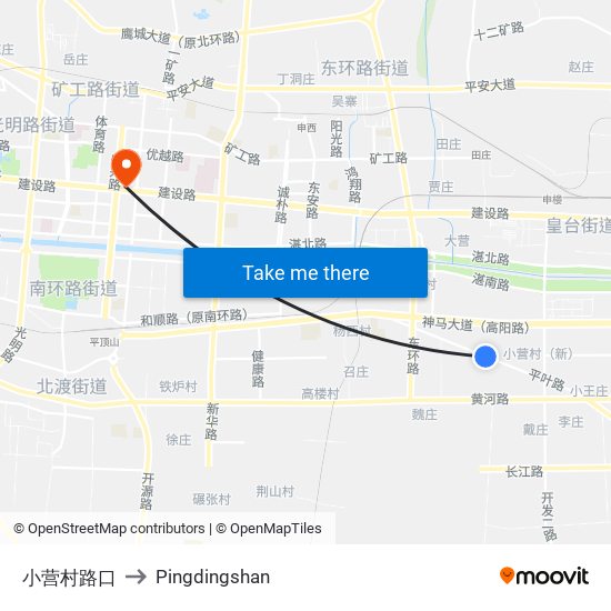 小营村路口 to Pingdingshan map