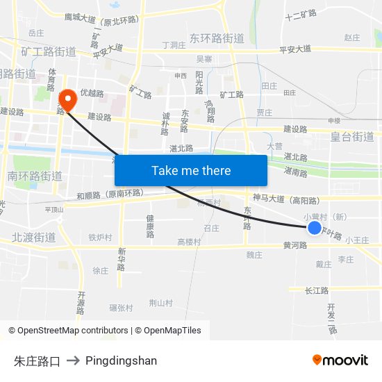 朱庄路口 to Pingdingshan map