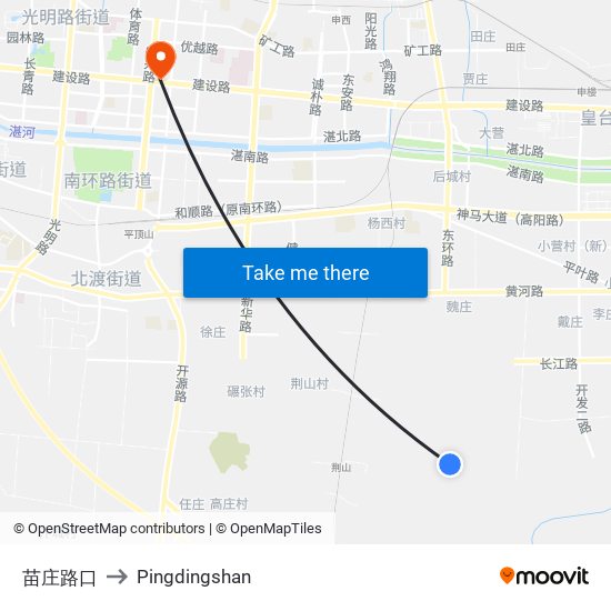 苗庄路口 to Pingdingshan map