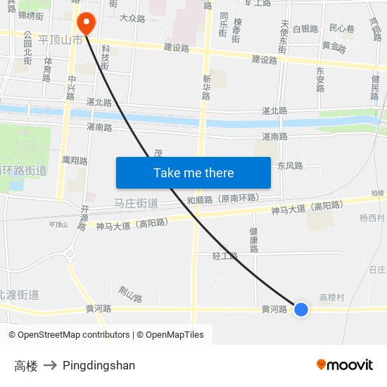 高楼 to Pingdingshan map