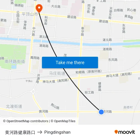 黄河路健康路口 to Pingdingshan map