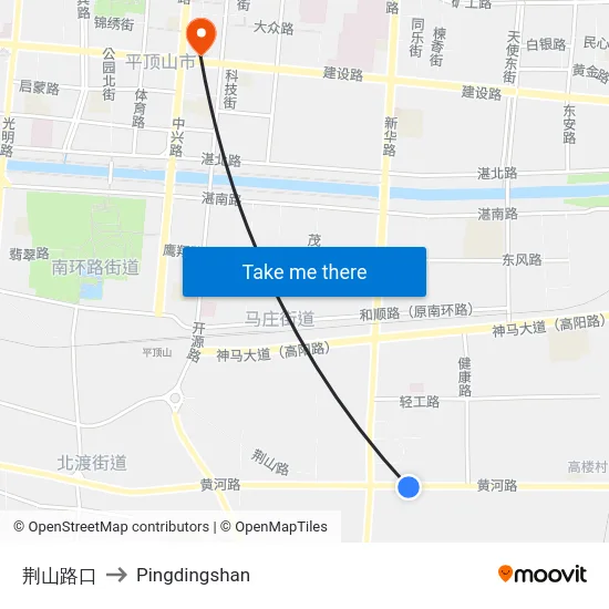 荆山路口 to Pingdingshan map