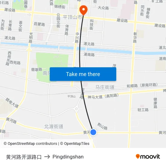 黄河路开源路口 to Pingdingshan map