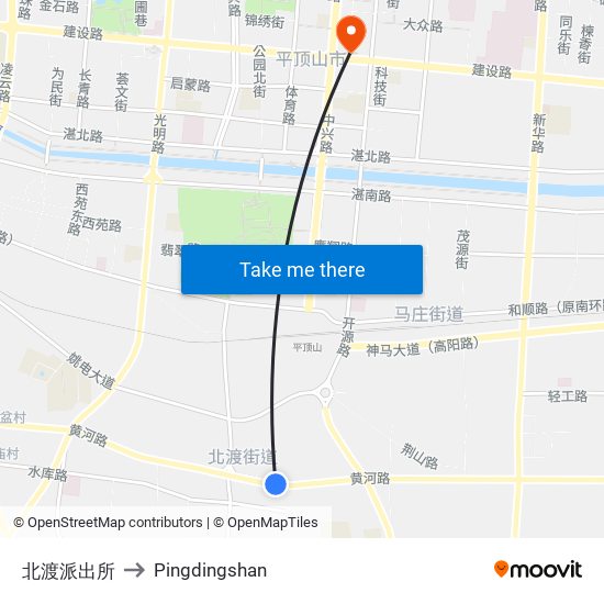 北渡派出所 to Pingdingshan map