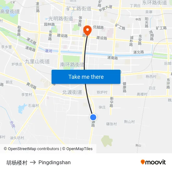 胡杨楼村 to Pingdingshan map