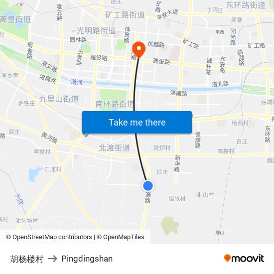 胡杨楼村 to Pingdingshan map