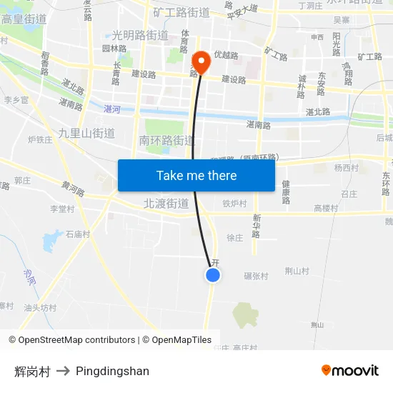 辉岗村 to Pingdingshan map