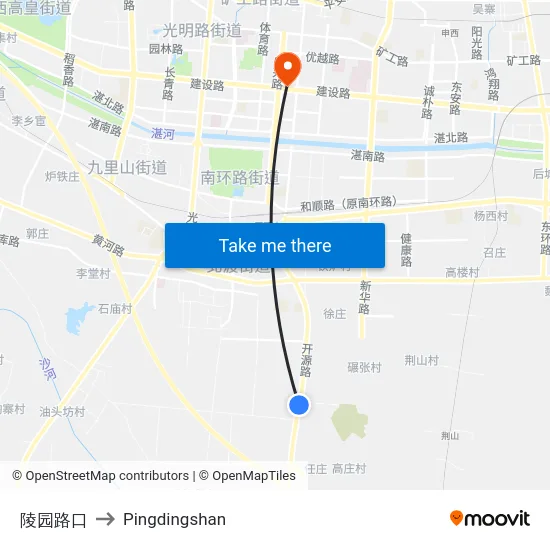陵园路口 to Pingdingshan map