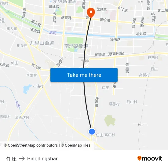 任庄 to Pingdingshan map