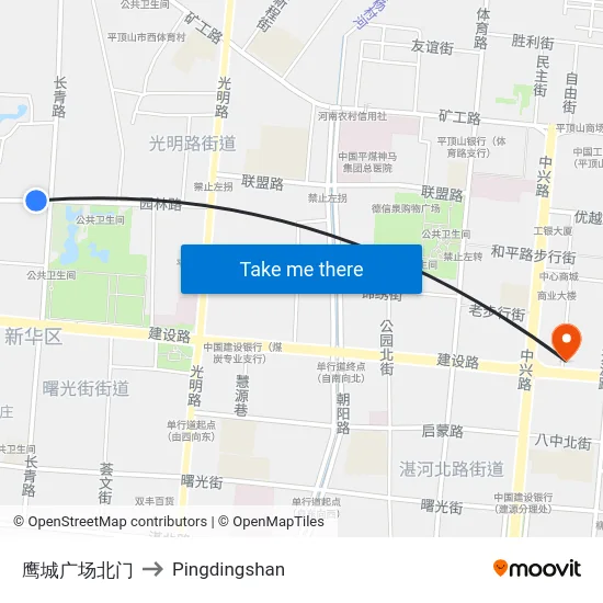 鹰城广场北门 to Pingdingshan map
