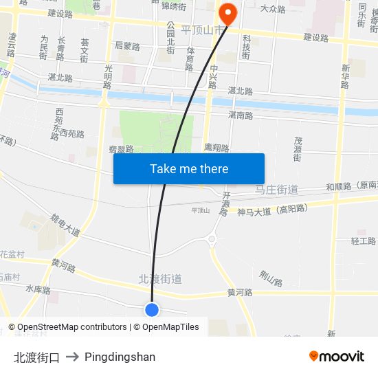 北渡街口 to Pingdingshan map