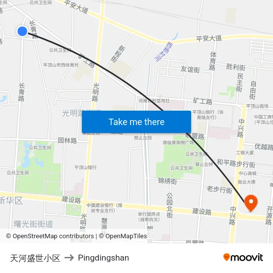 天河盛世小区 to Pingdingshan map