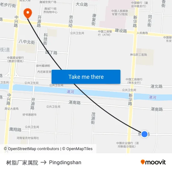 树脂厂家属院 to Pingdingshan map