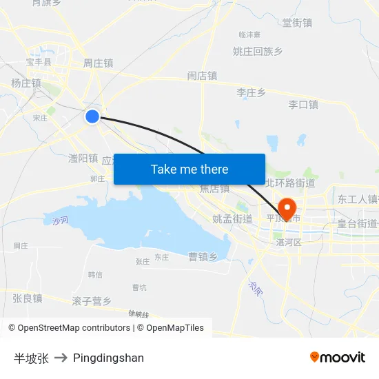 半坡张 to Pingdingshan map