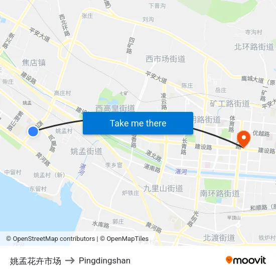 姚孟花卉市场 to Pingdingshan map