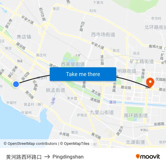 黄河路西环路口 to Pingdingshan map