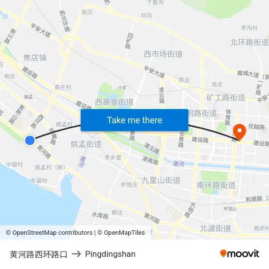 黄河路西环路口 to Pingdingshan map