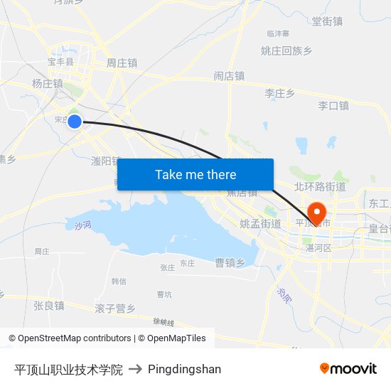 平顶山职业技术学院 to Pingdingshan map