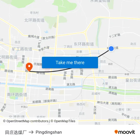 田庄选煤厂 to Pingdingshan map