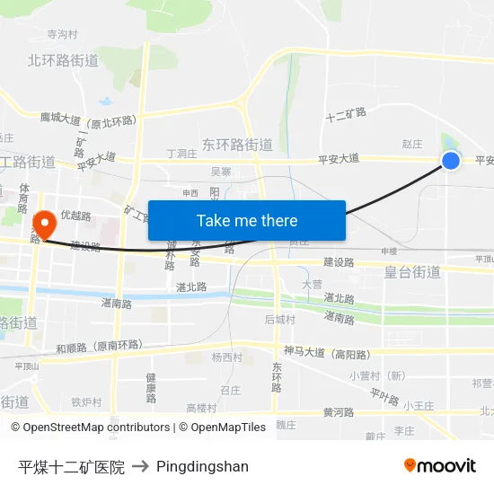 Pingmei No.12 Mine Hospital to Pingdingshan map