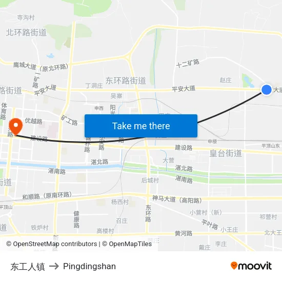 东工人镇 to Pingdingshan map