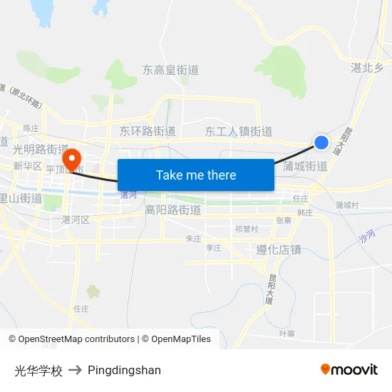 光华学校 to Pingdingshan map