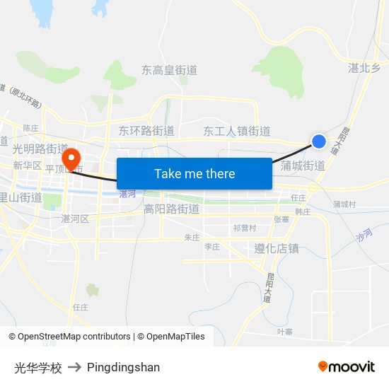 光华学校 to Pingdingshan map