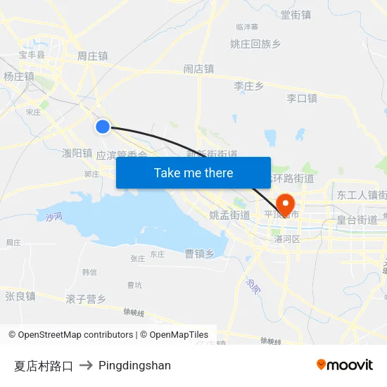 夏店村路口 to Pingdingshan map