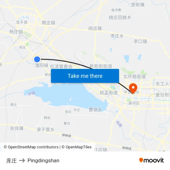 库庄 to Pingdingshan map