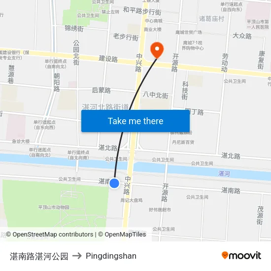 湛南路湛河公园 to Pingdingshan map