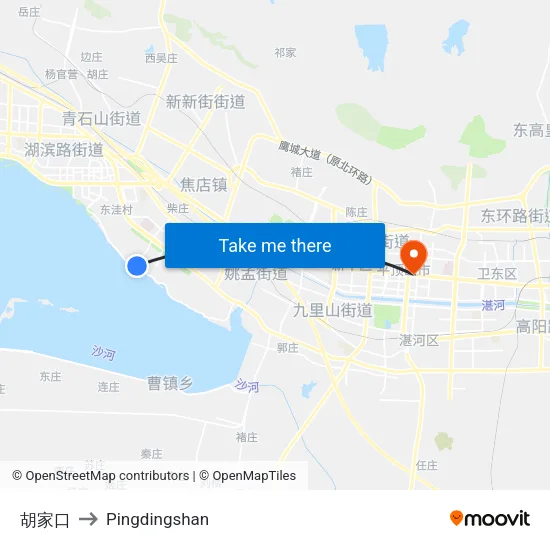 胡家口 to Pingdingshan map