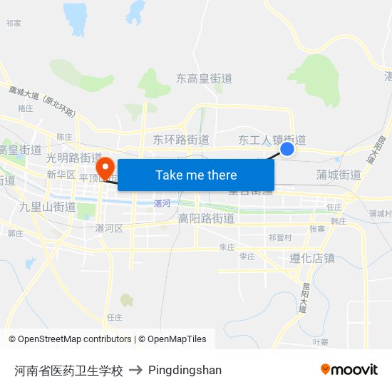 河南省医药卫生学校 to Pingdingshan map