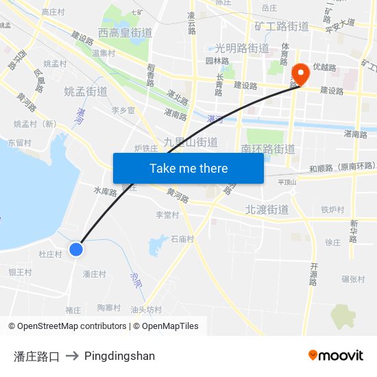 潘庄路口 to Pingdingshan map