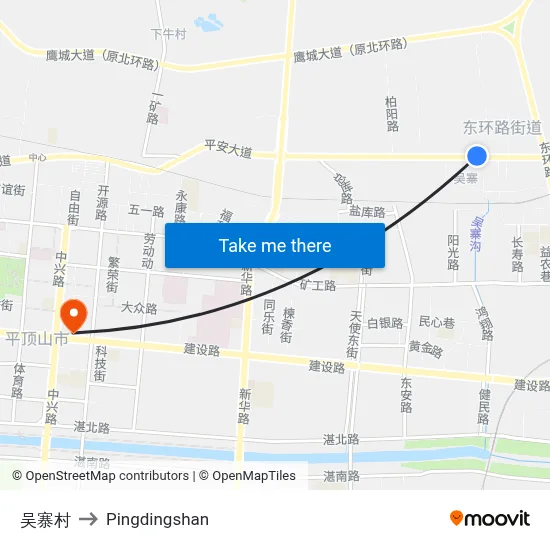 吴寨村 to Pingdingshan map