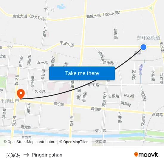 Wuzhai Village to Pingdingshan map