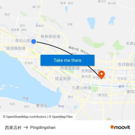 西果店村 to Pingdingshan map