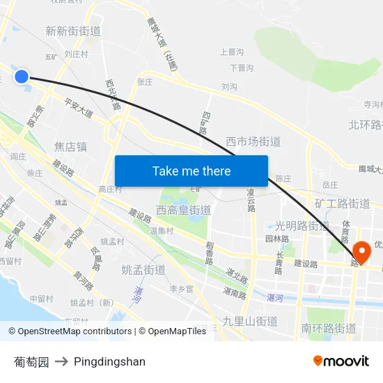 葡萄园 to Pingdingshan map