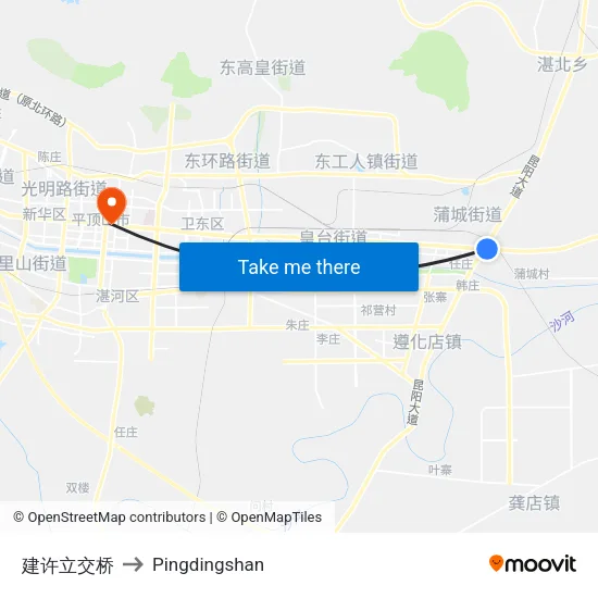 建许立交桥 to Pingdingshan map