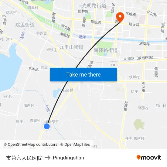 市第六人民医院 to Pingdingshan map