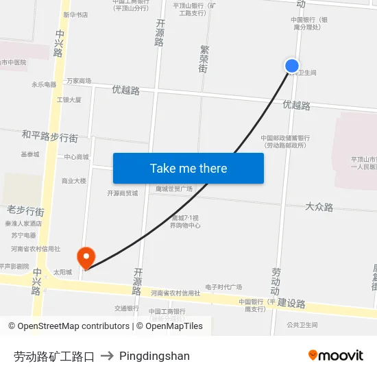 劳动路矿工路口 to Pingdingshan map