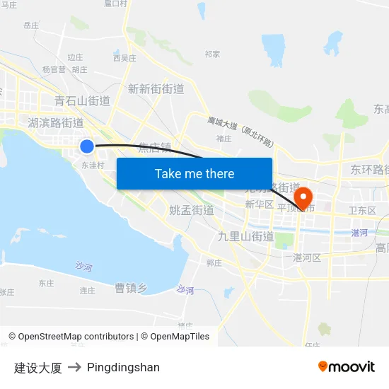 建设大厦 to Pingdingshan map