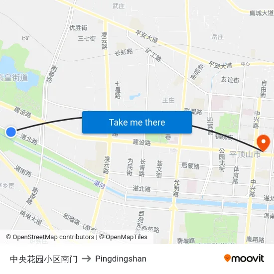 中央花园小区南门 to Pingdingshan map
