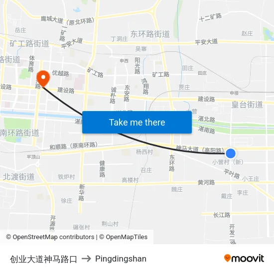 创业大道神马路口 to Pingdingshan map