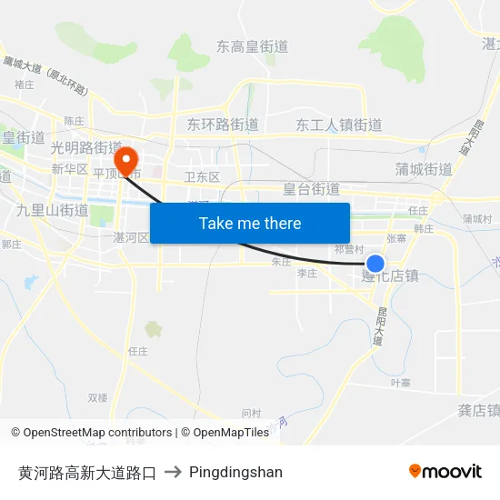 Huanghe Road Gaoxin Avenue Intersection to Pingdingshan map
