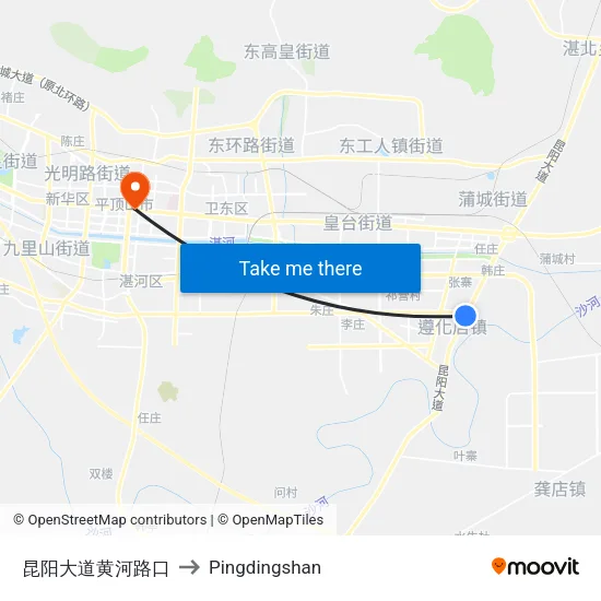 昆阳大道黄河路口 to Pingdingshan map