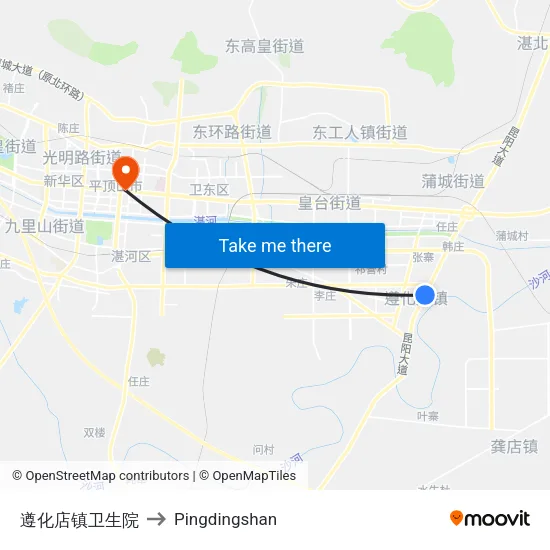 遵化店镇卫生院 to Pingdingshan map