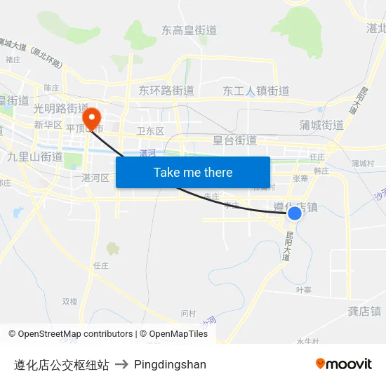 Zunhua Store Transit Hub to Pingdingshan map