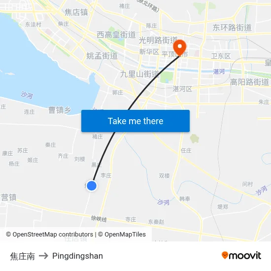 焦庄南 to Pingdingshan map