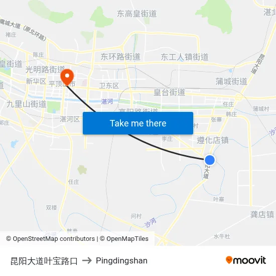昆阳大道叶宝路口 to Pingdingshan map